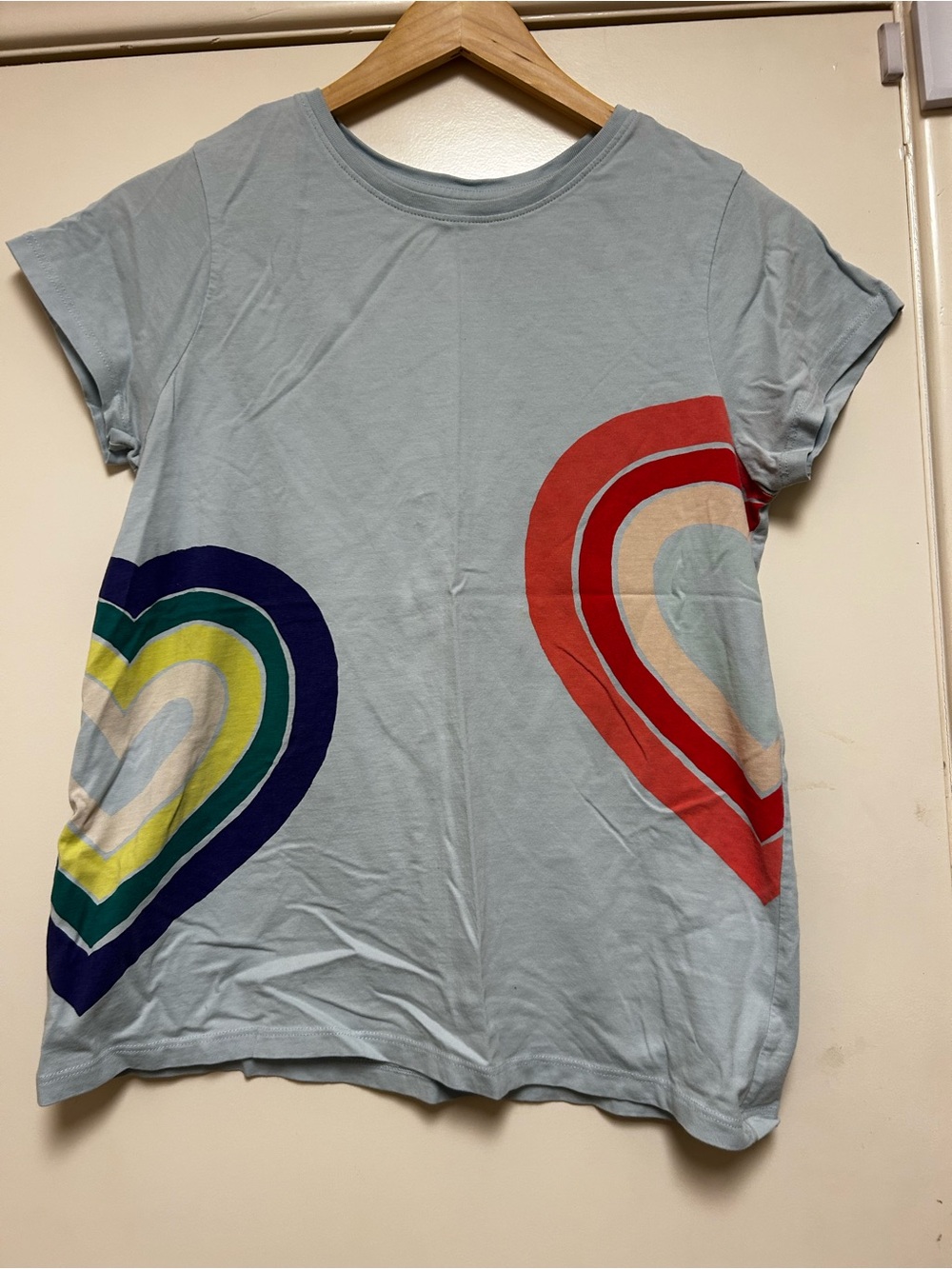 Tea Collection Light Blue Short Sleeve Tee with Multicolor Heart Motifs